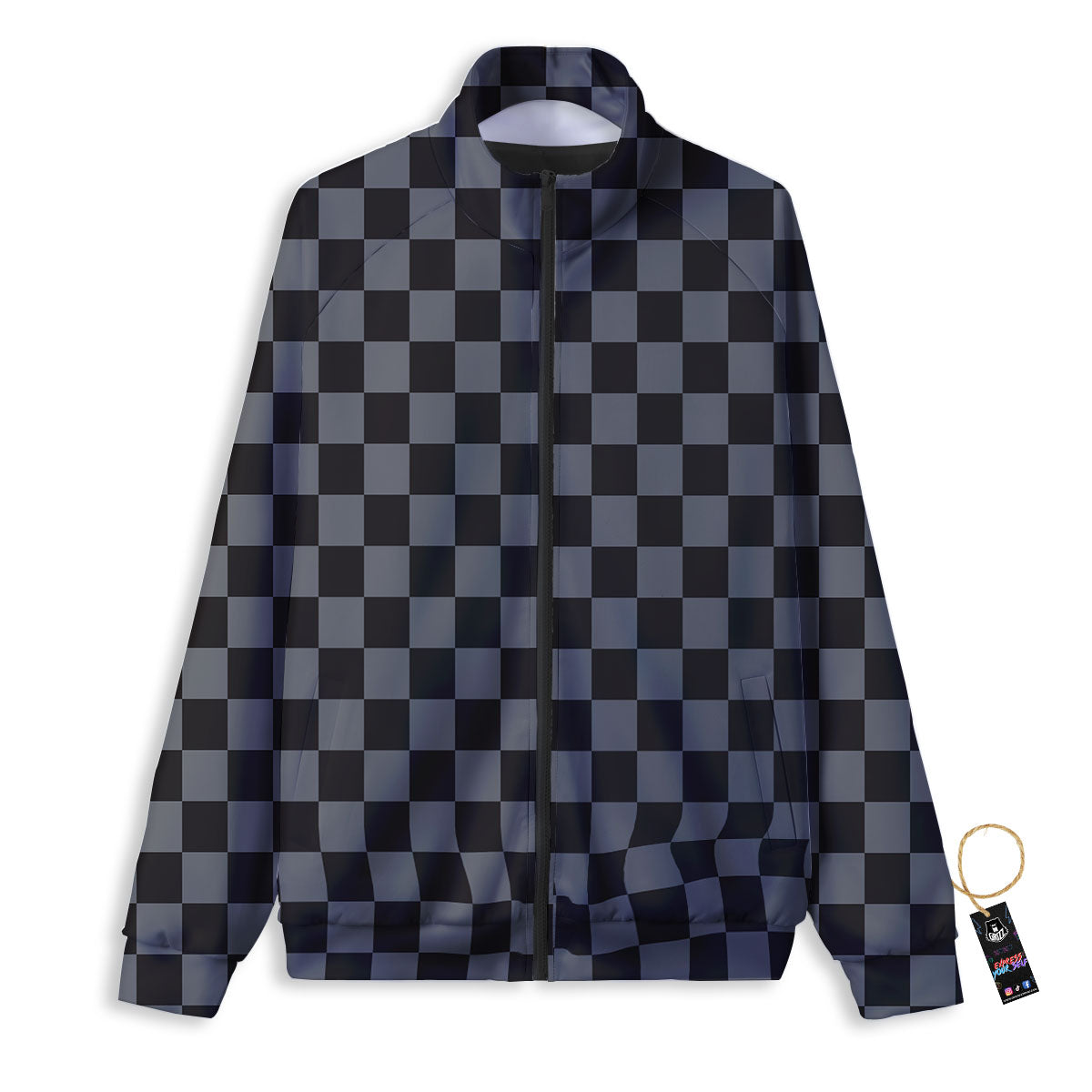 Checkered Black And Grey Print Pattern Track Jacket-grizzshop