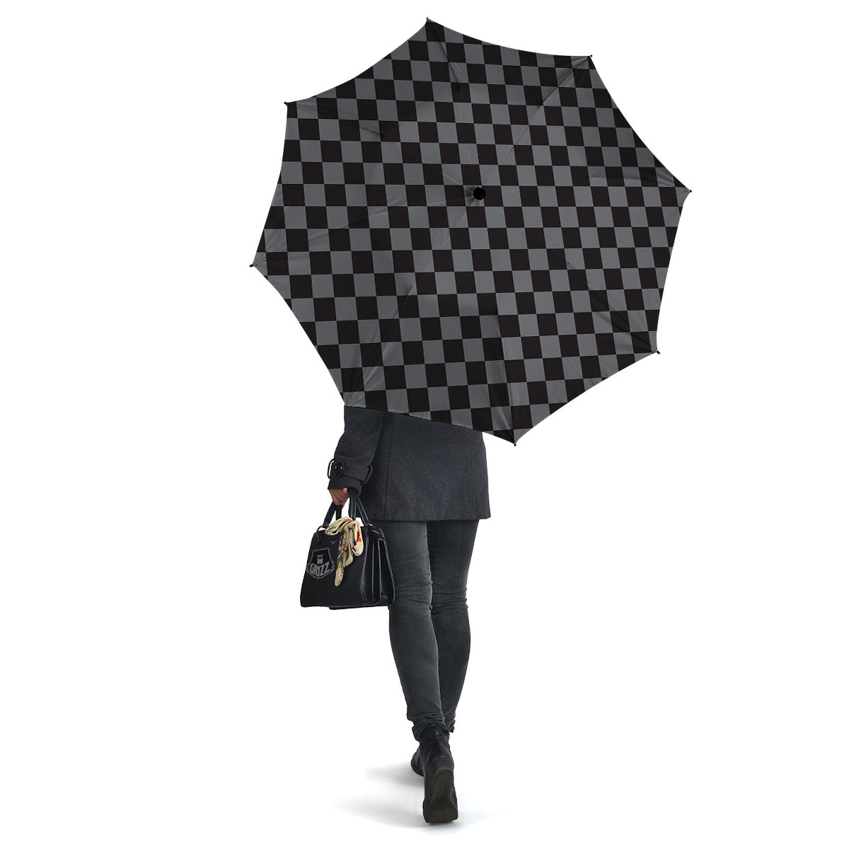 Checkered Black And Grey Print Pattern Umbrella-grizzshop