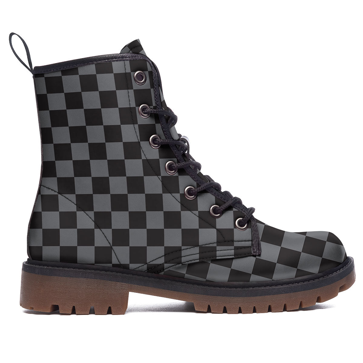 Checkered Black And Grey Print Pattern Work Boots-grizzshop