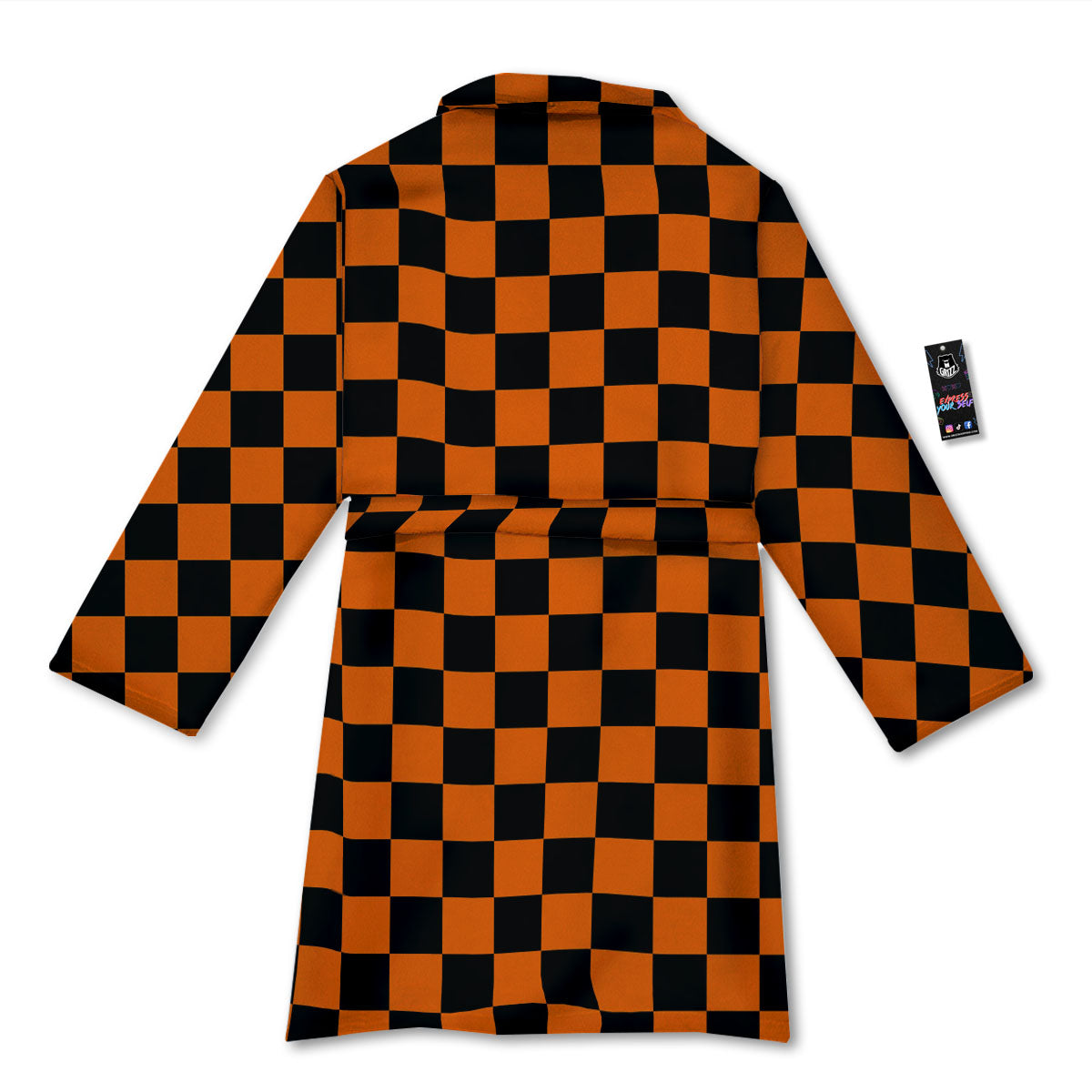 Checkered Black And Orange Print Pattern Bathrobe-grizzshop