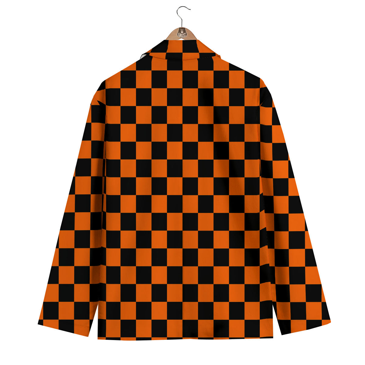 Checkered Black And Orange Print Pattern Men's Blazer-grizzshop