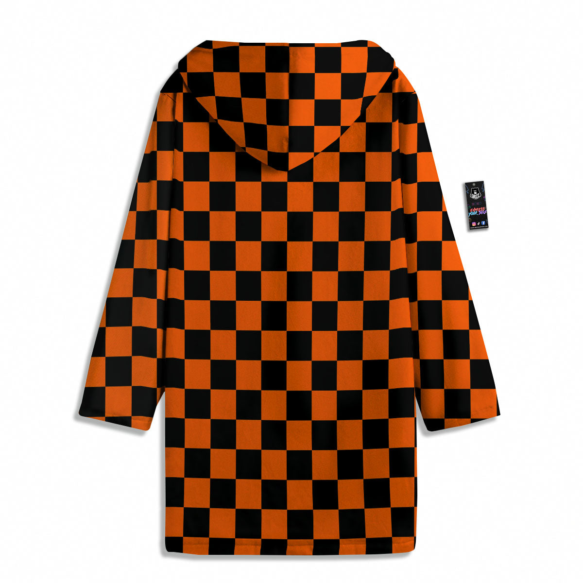 Checkered Black And Orange Print Pattern Men's Windbreaker Jacket-grizzshop