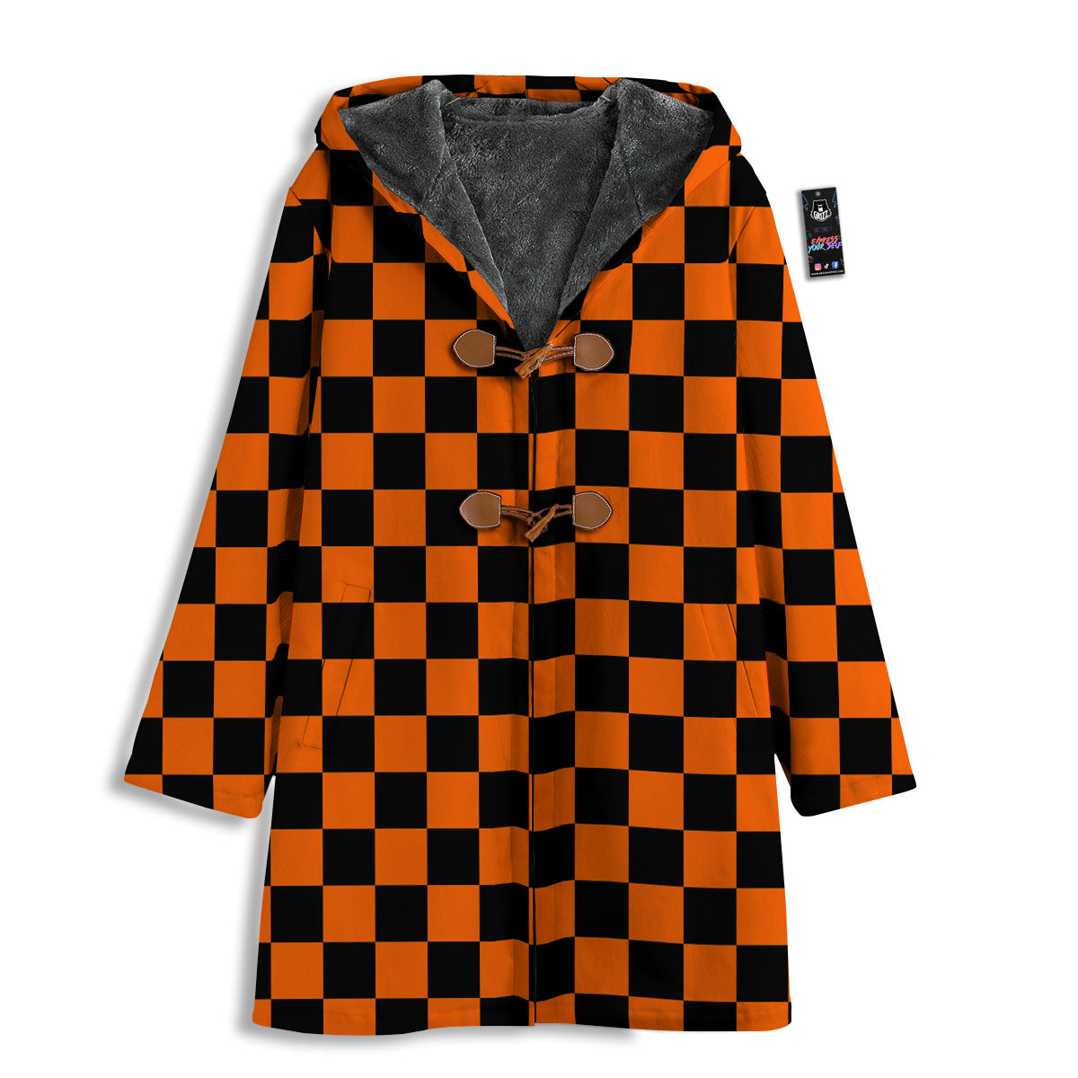 Checkered Black And Orange Print Pattern Men's Windbreaker Jacket-grizzshop