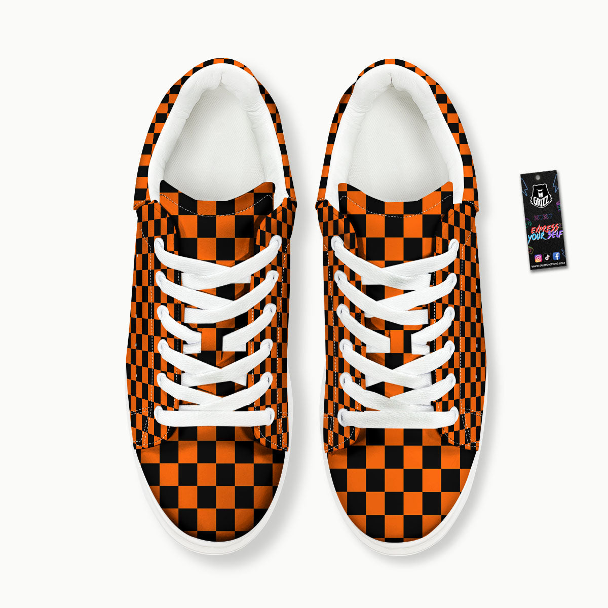 Checkered Black And Orange Print Pattern Platform Shoes-grizzshop