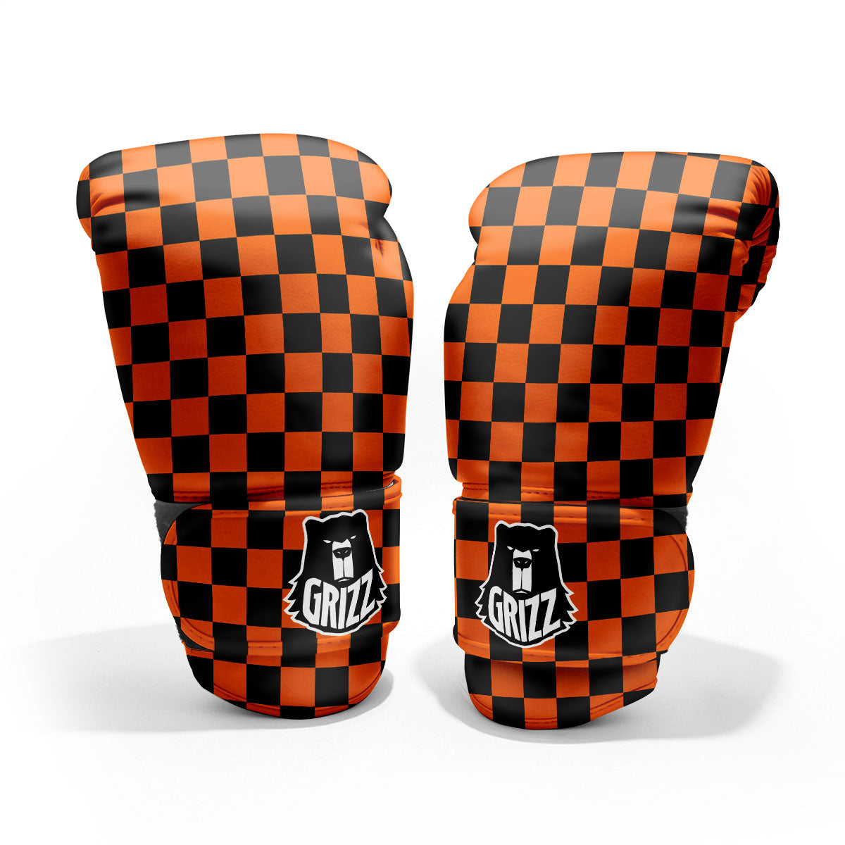 Checkered Black And Orange Print Pattern Pro Boxing Glove