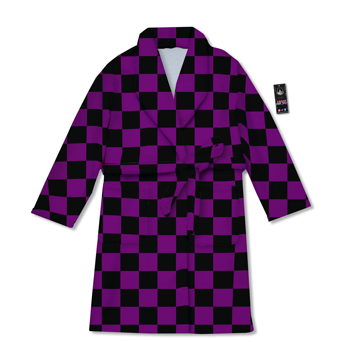 Checkered Black And Purple Print Pattern Bathrobe-grizzshop