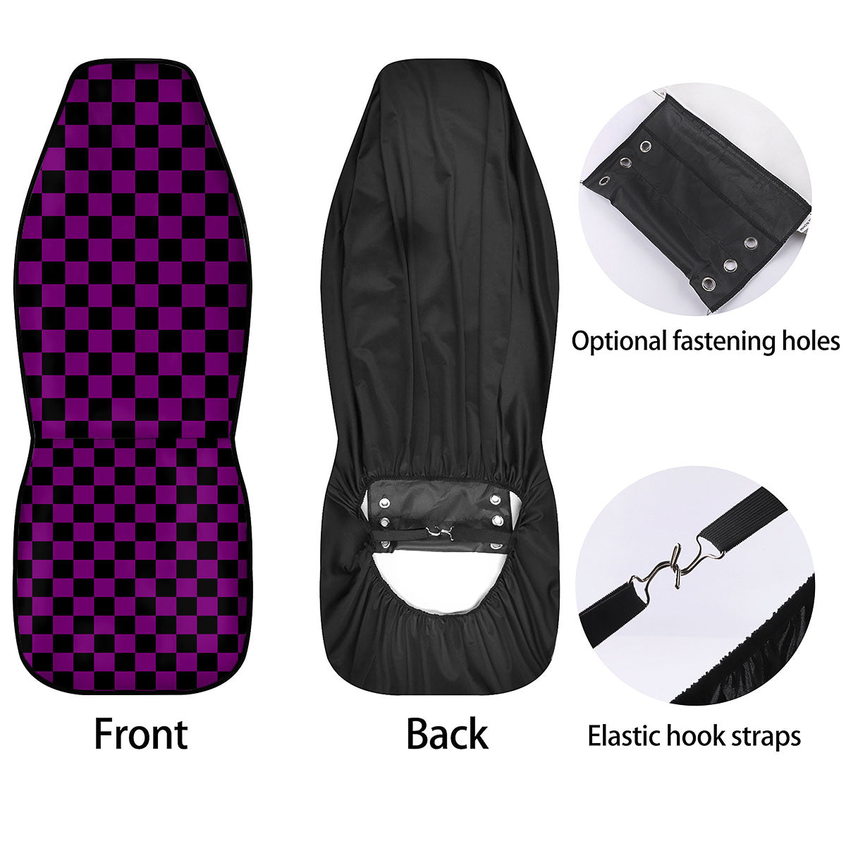 Checkered Black And Purple Print Pattern Car Seat Covers-grizzshop