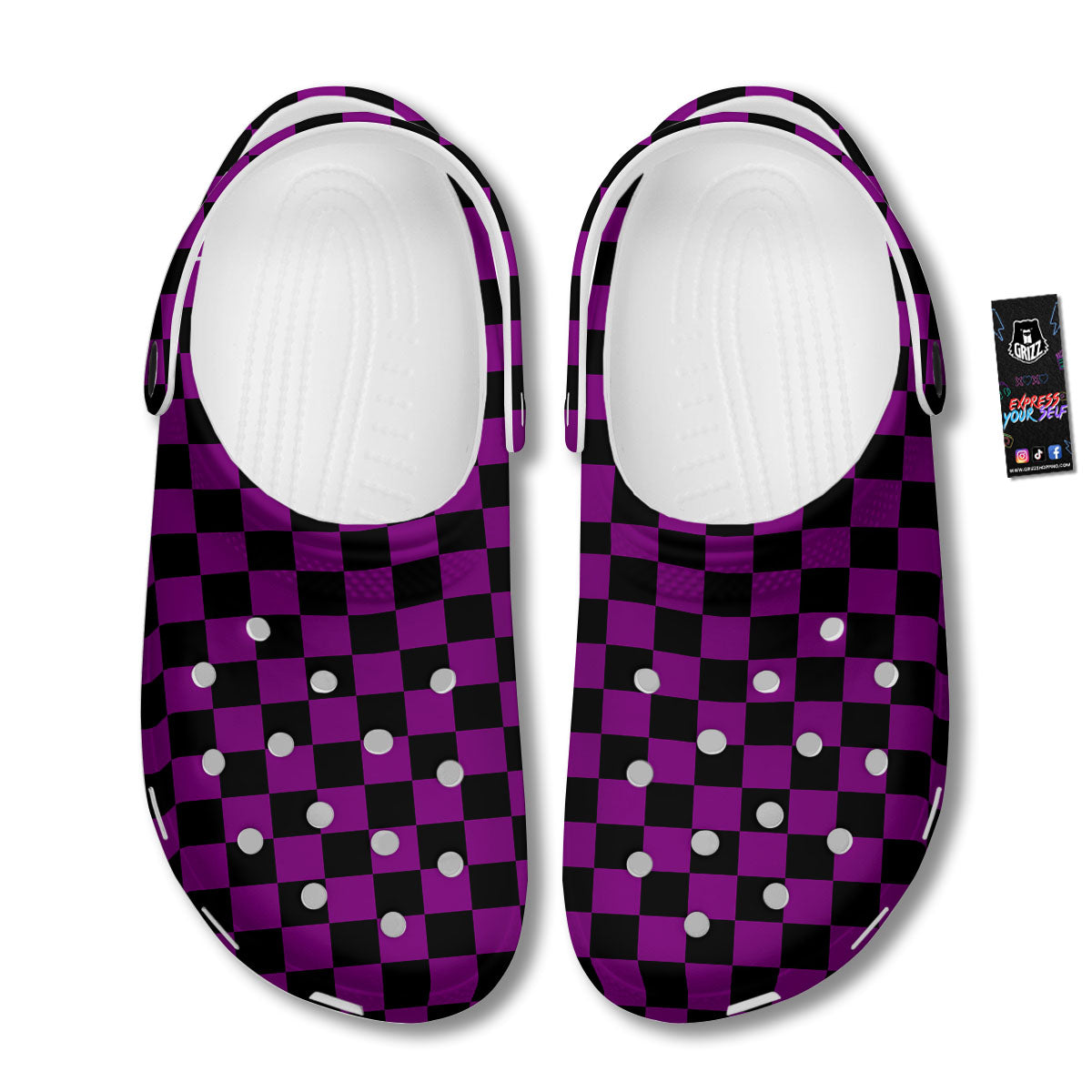 Checkered Black And Purple Print Pattern Clog-grizzshop