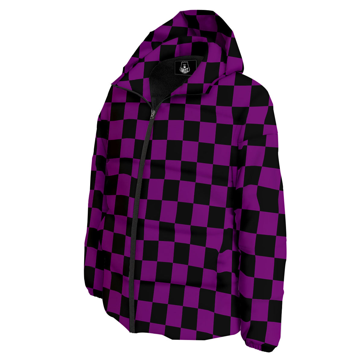 Checkered Black And Purple Print Pattern Down Jacket-grizzshop