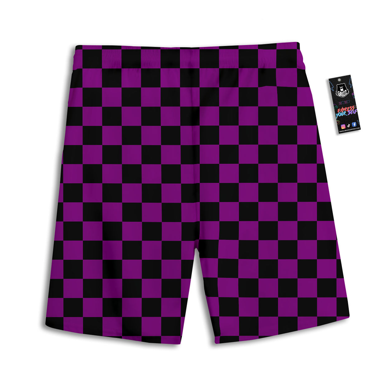 Checkered Black And Purple Print Pattern Men's Athletic Shorts
