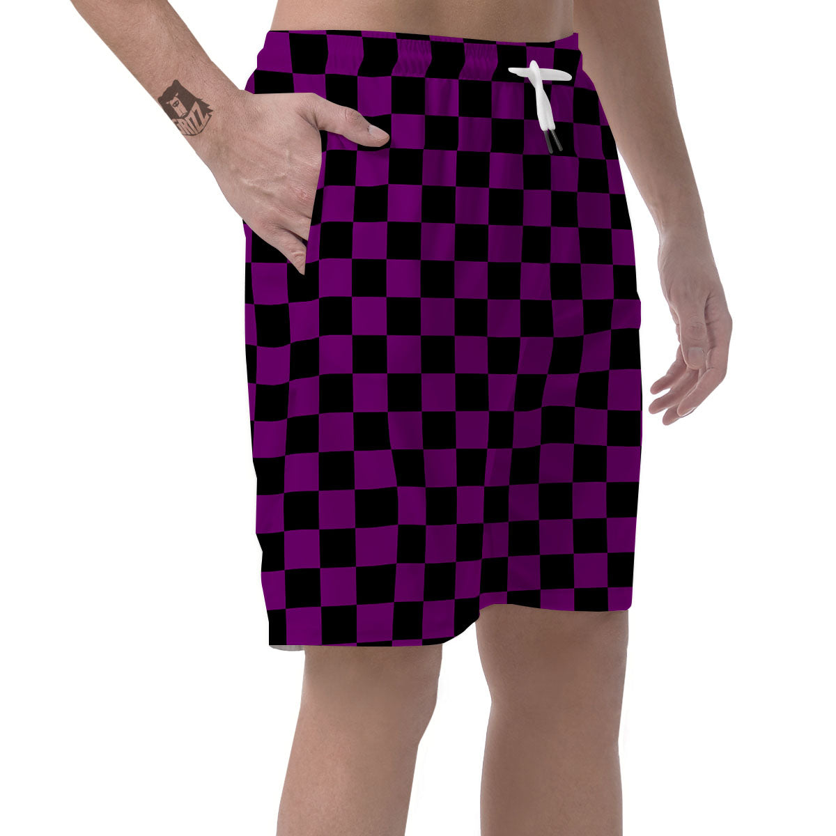 Checkered Black And Purple Print Pattern Men's Shorts-grizzshop
