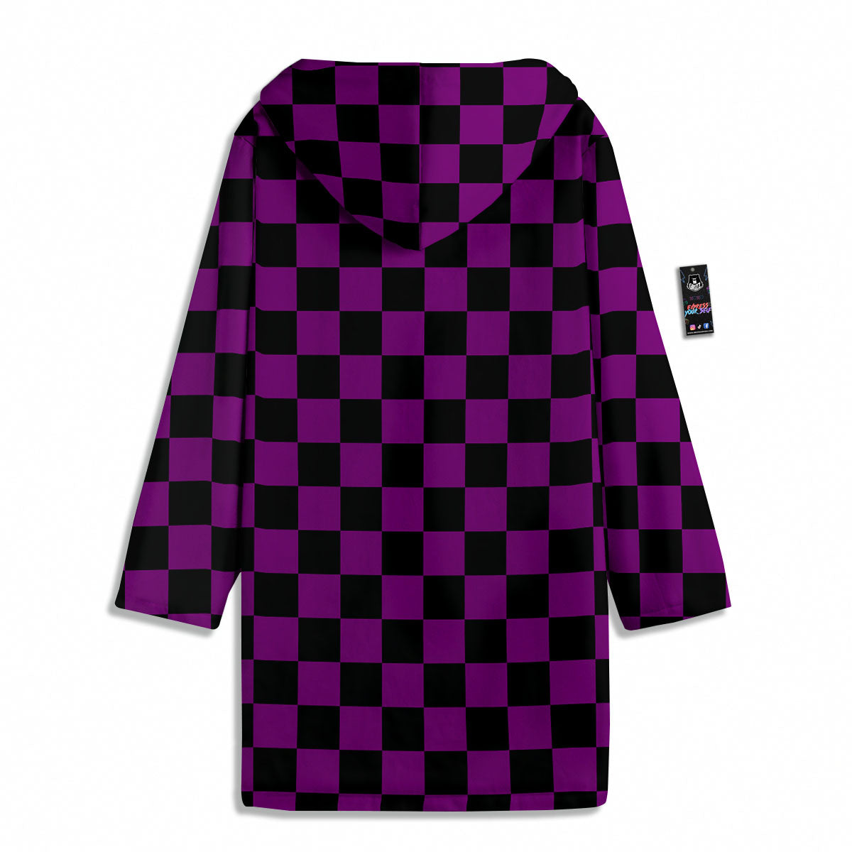 Checkered Black And Purple Print Pattern Men's Windbreaker Jacket-grizzshop