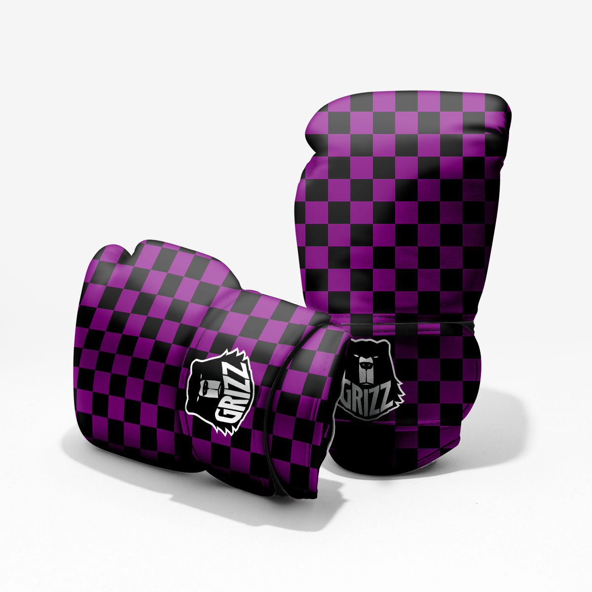 Checkered Black And Purple Print Pattern Pro Boxing Glove