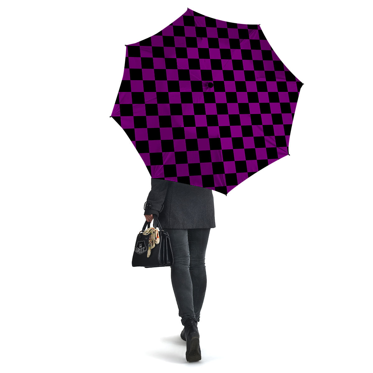 Checkered Black And Purple Print Pattern Umbrella-grizzshop