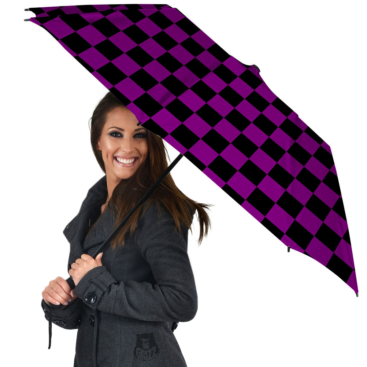 Checkered Black And Purple Print Pattern Umbrella-grizzshop