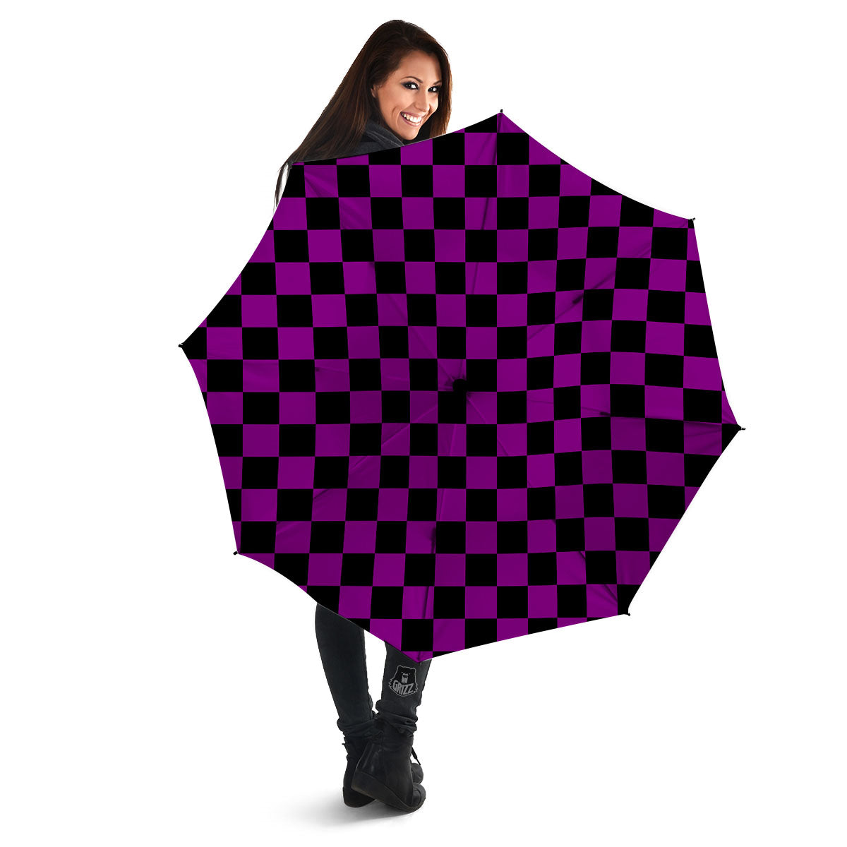 Checkered Black And Purple Print Pattern Umbrella-grizzshop