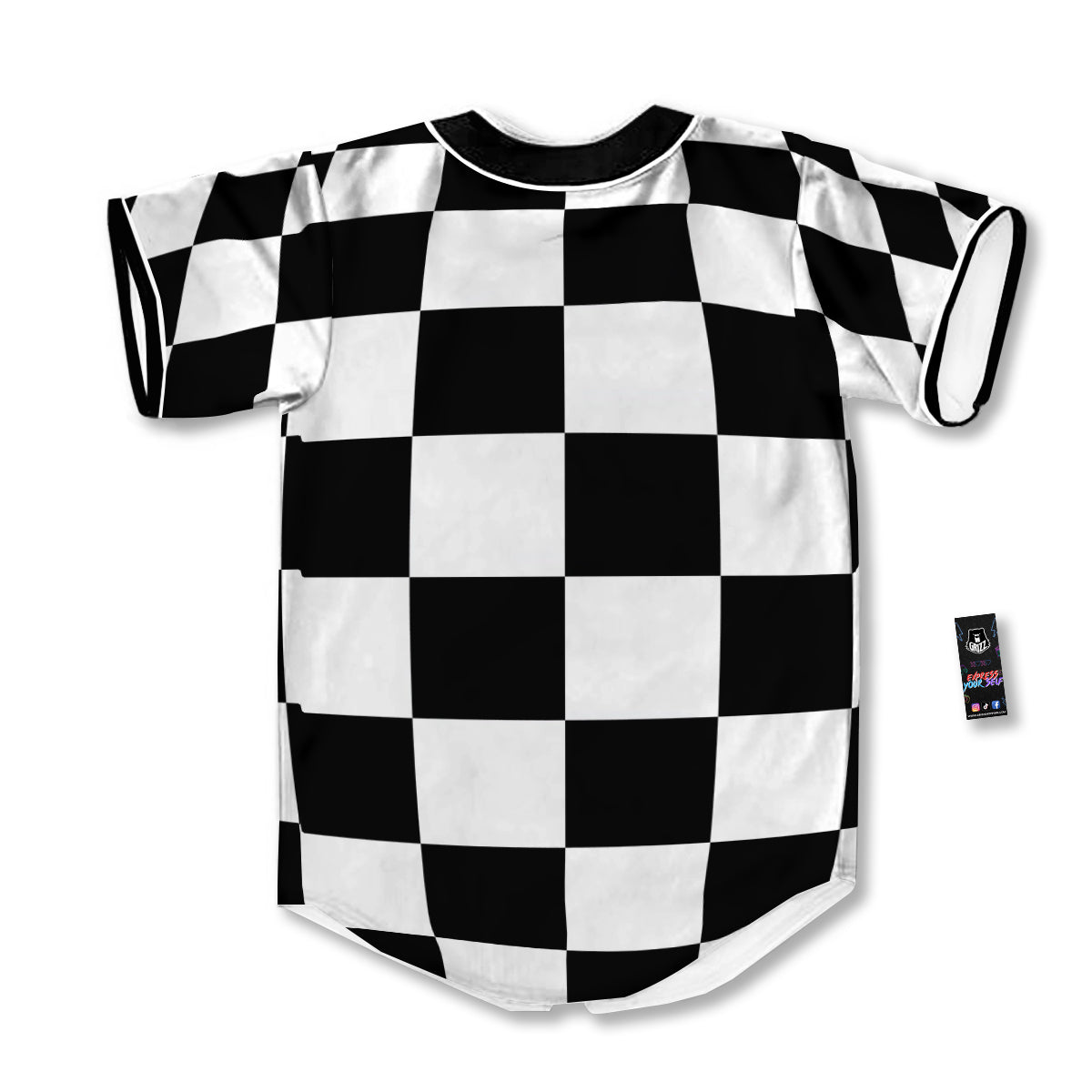Checkered Board And Convex Shape Print Baseball Jersey-grizzshop