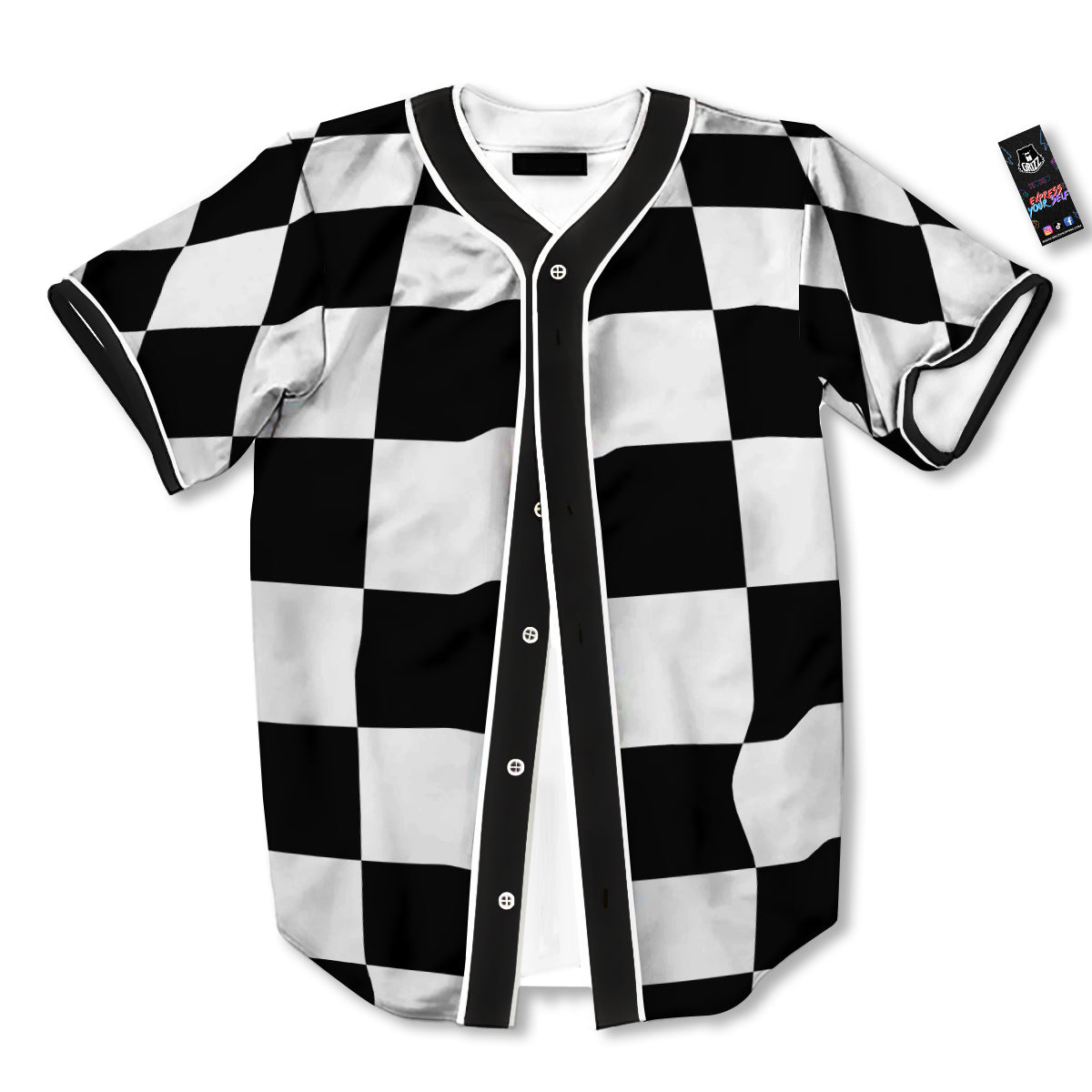 Checkered Board And Convex Shape Print Baseball Jersey-grizzshop