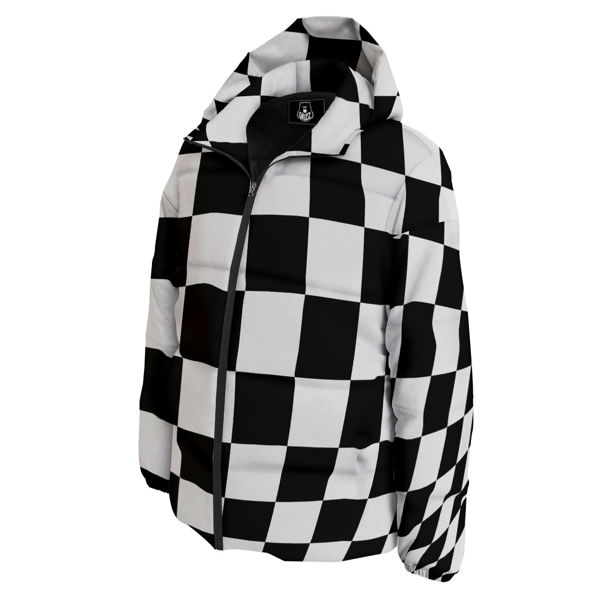 Checkered Board And Convex Shape Print Down Jacket-grizzshop