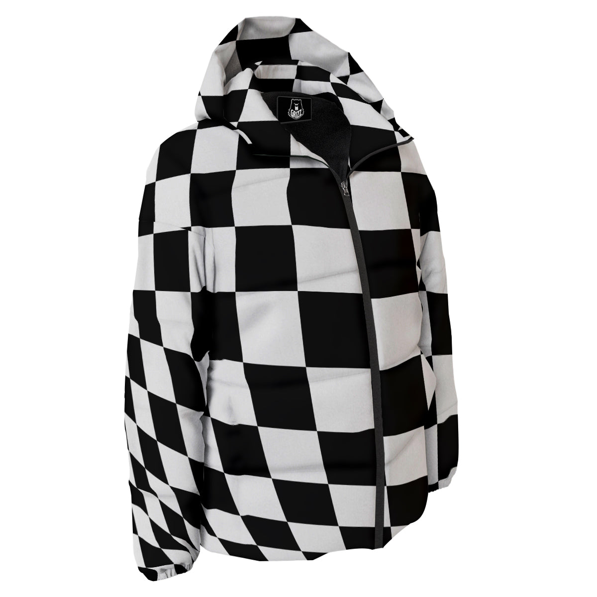 Checkered Board And Convex Shape Print Down Jacket-grizzshop