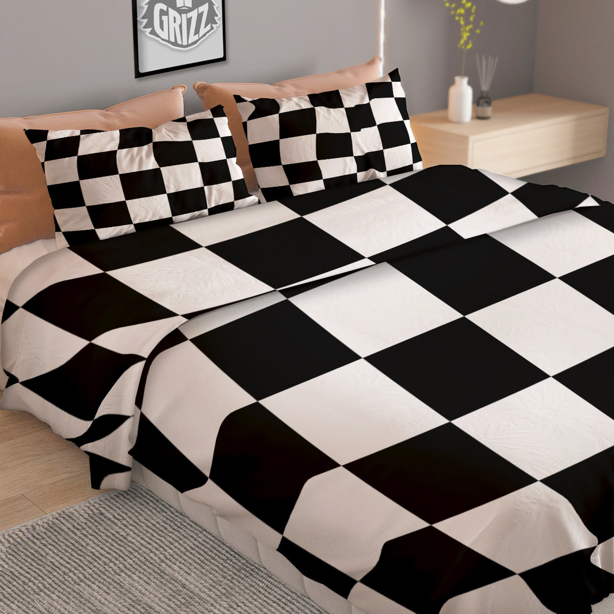 Checkered Board And Convex Shape Print Duvet Cover Bedding Set