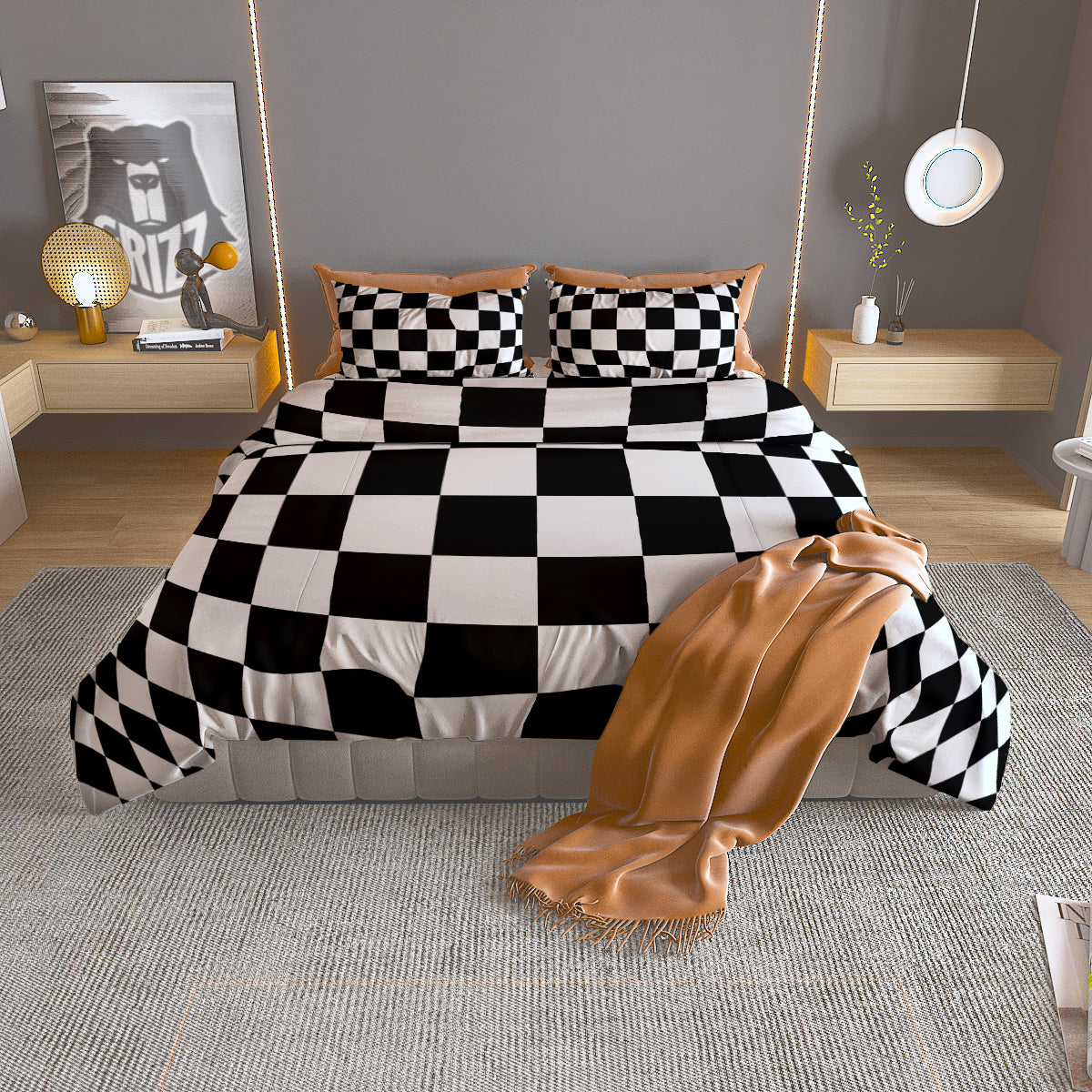 Checkered Board And Convex Shape Print Duvet Cover Bedding Set