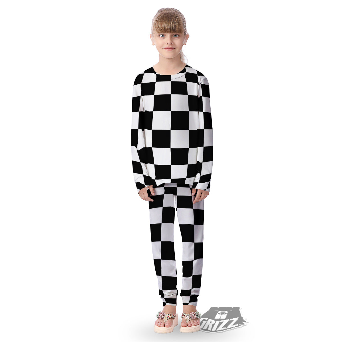 Checkered Board And Convex Shape Print Kid's Pajamas-grizzshop