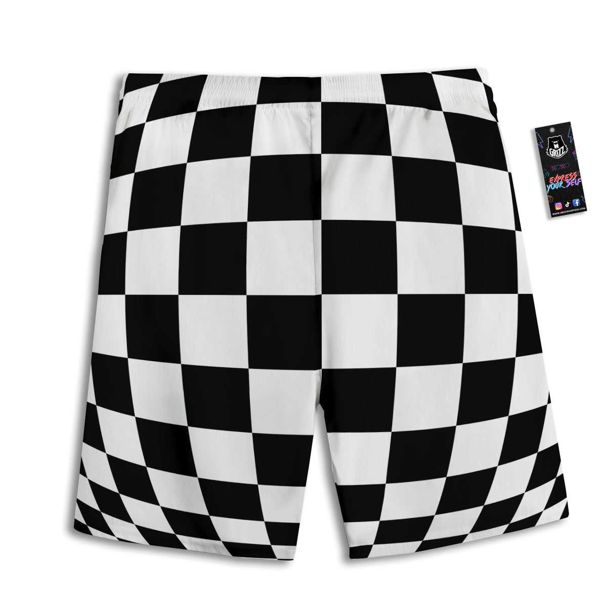 Checkered Board And Convex Shape Print Men's Athletic Shorts