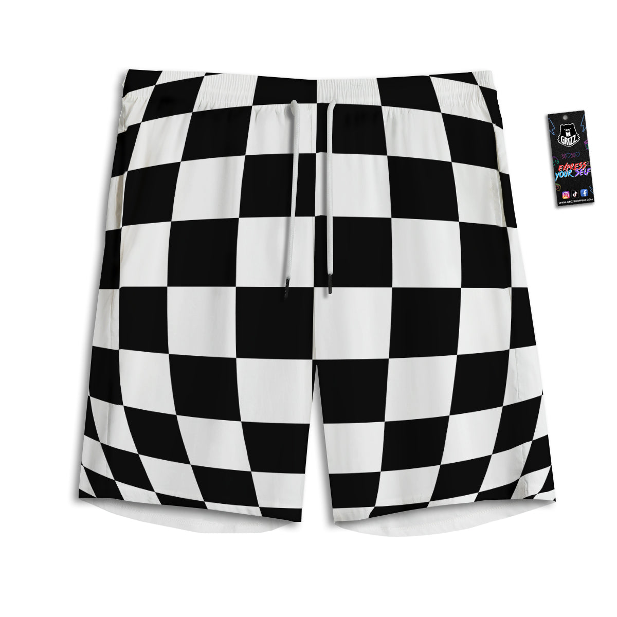 Checkered Board And Convex Shape Print Men's Athletic Shorts