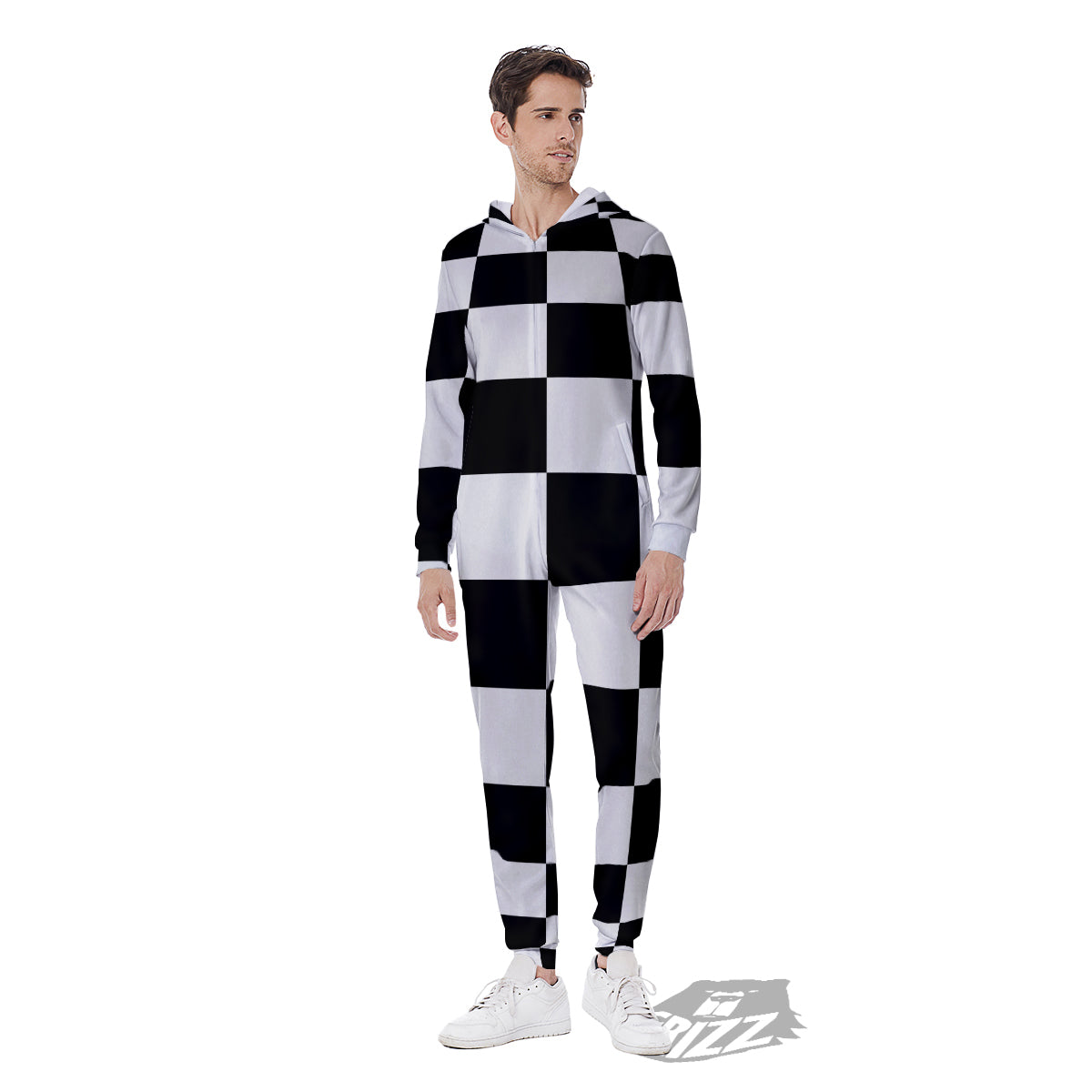 Checkered Board And Convex Shape Print Men's Jumpsuit-grizzshop