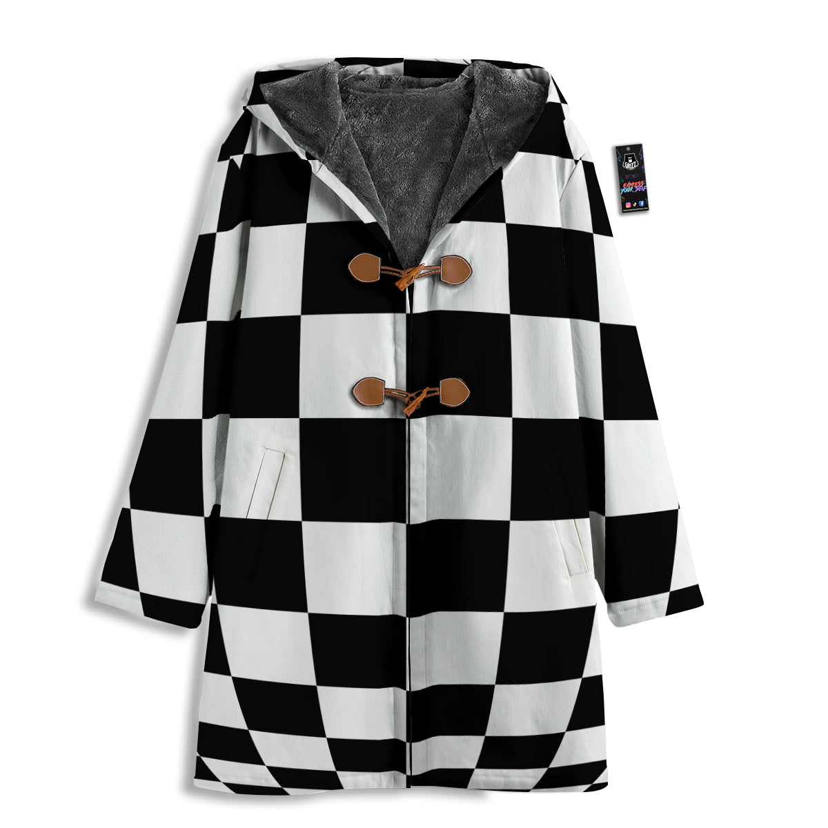 Checkered Board And Convex Shape Print Men's Windbreaker Jacket-grizzshop