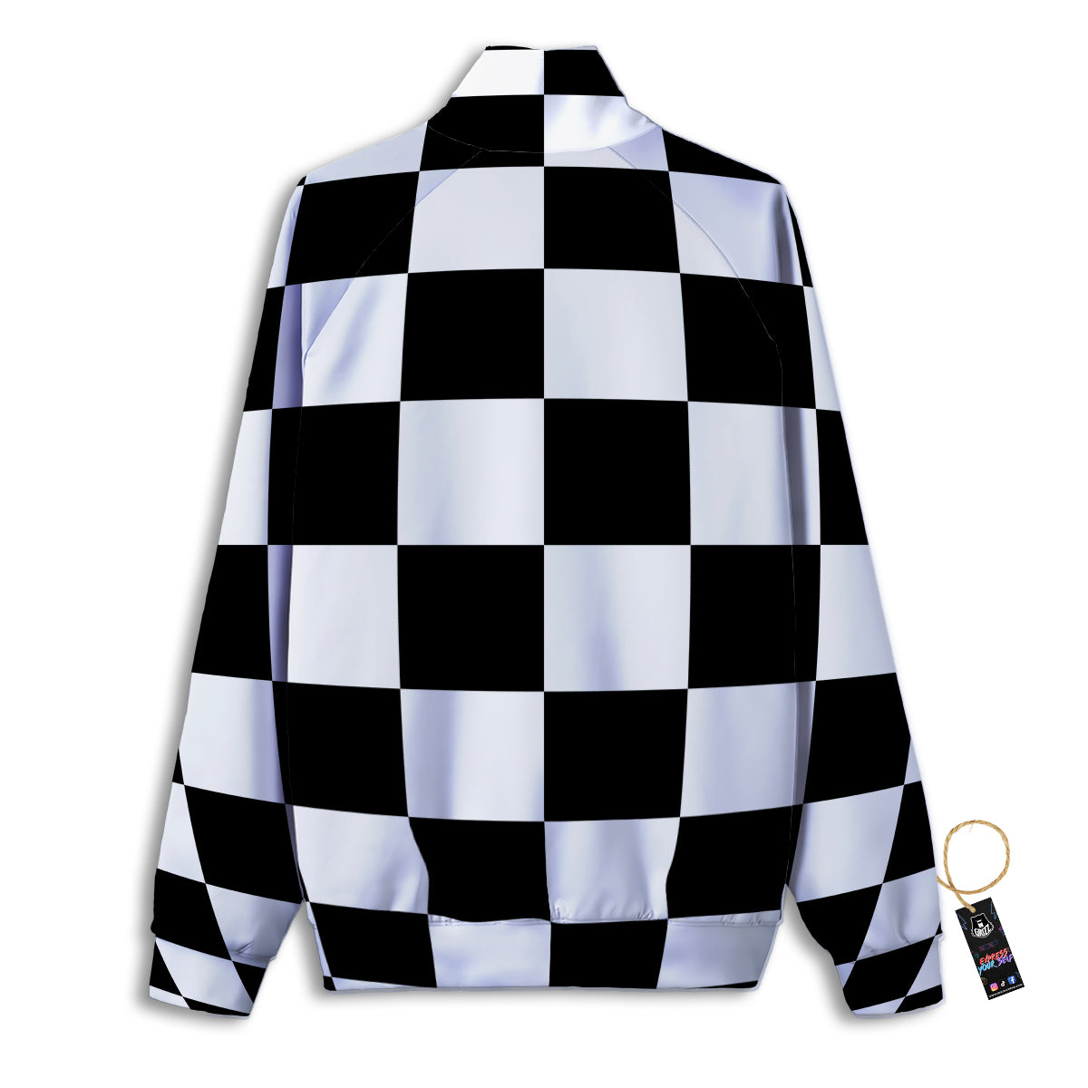 Checkered Board And Convex Shape Print Track Jacket-grizzshop