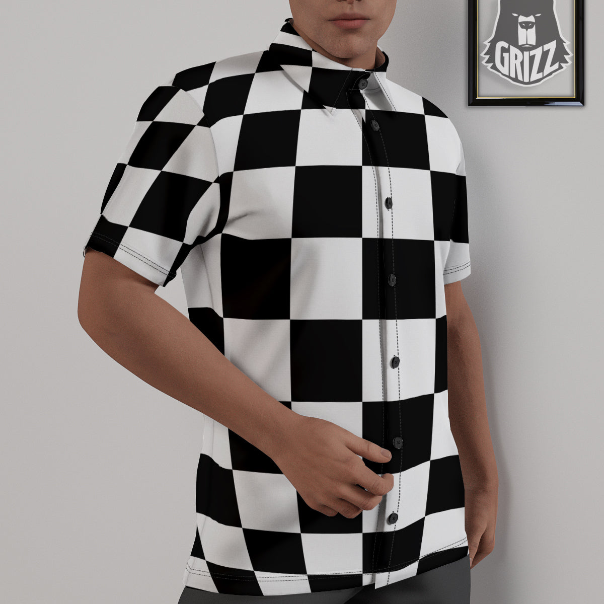 Checkered Board And Convex Shape Print Untucked Shirts-grizzshop