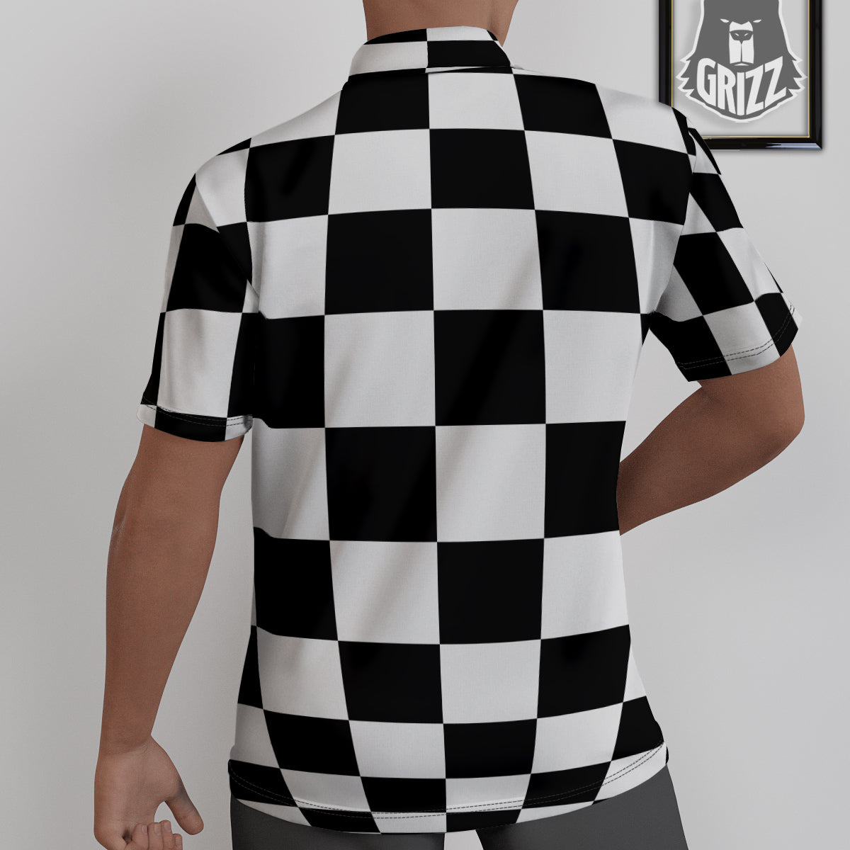 Checkered Board And Convex Shape Print Untucked Shirts-grizzshop