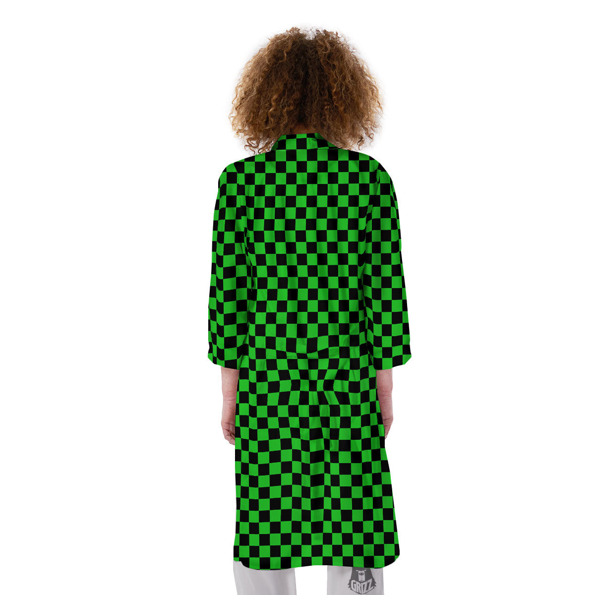 Checkered Green And Black Print Kimono-grizzshop
