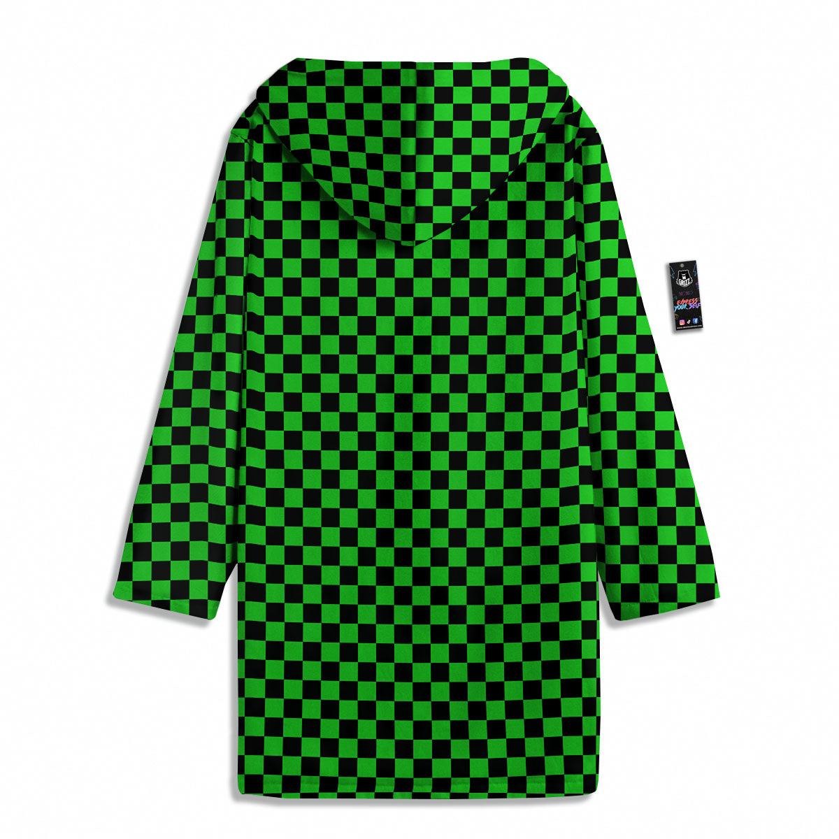 Checkered Green And Black Print Men's Windbreaker Jacket-grizzshop