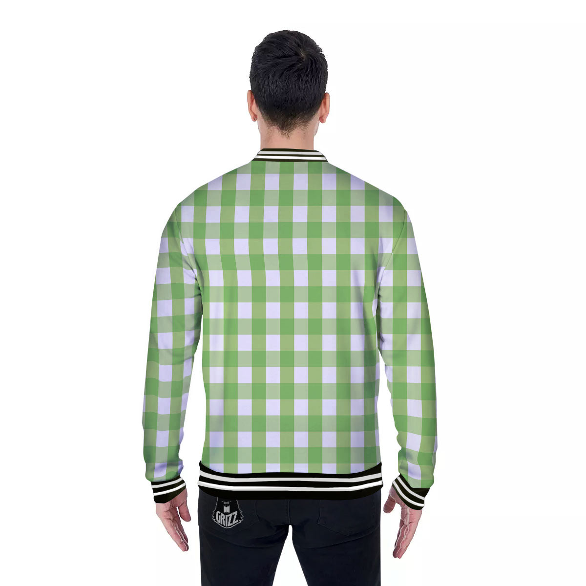 Checkered Green And White Print Pattern Baseball Jacket-grizzshop