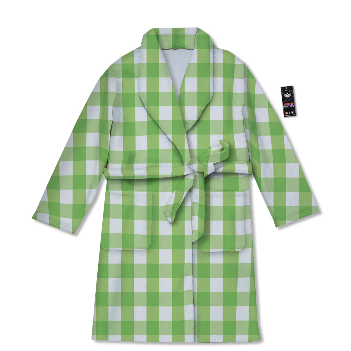Checkered Green And White Print Pattern Bathrobe-grizzshop