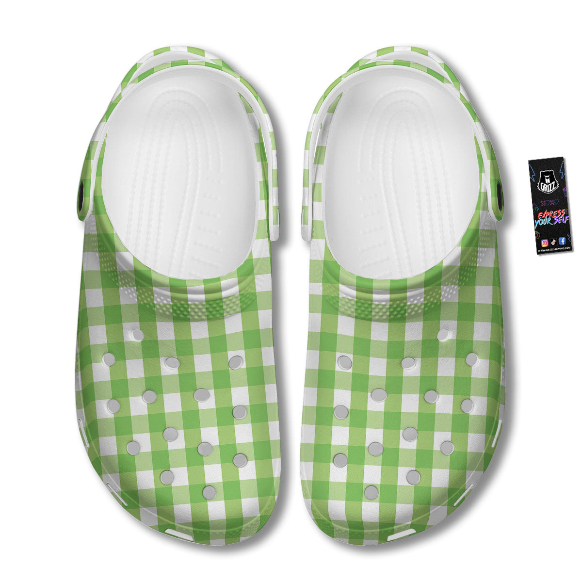 Checkered Green And White Print Pattern Clog-grizzshop