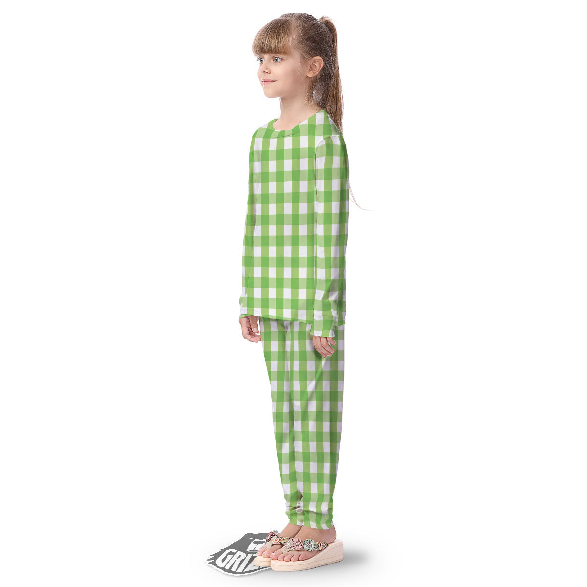 Checkered Green And White Print Pattern Kid's Pajamas-grizzshop