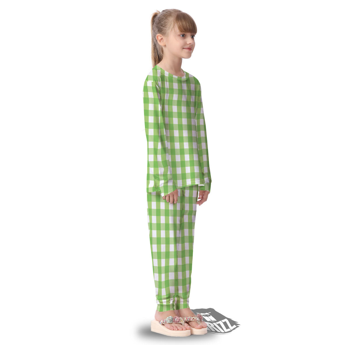 Checkered Green And White Print Pattern Kid's Pajamas-grizzshop