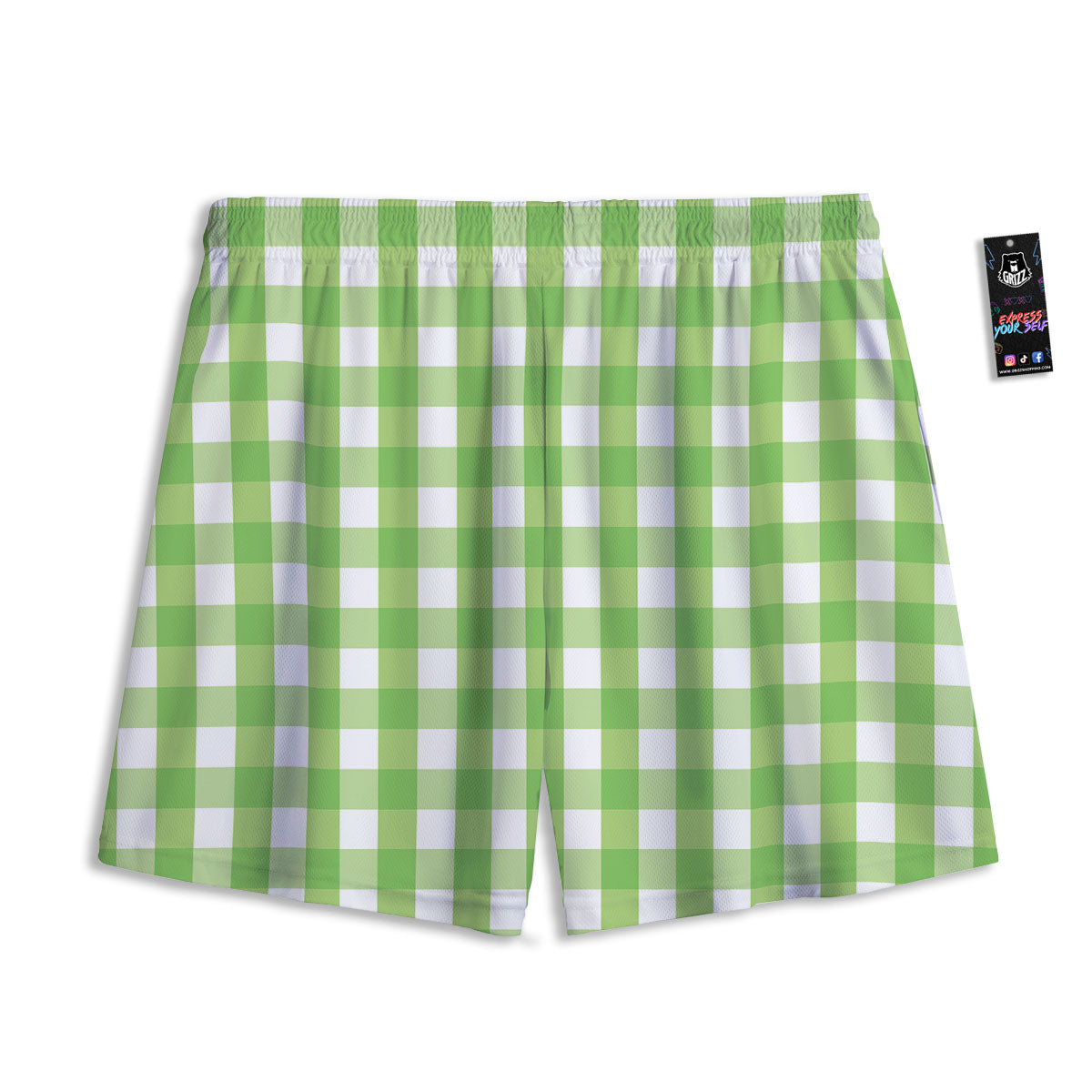 Checkered Green And White Print Pattern Mesh Shorts