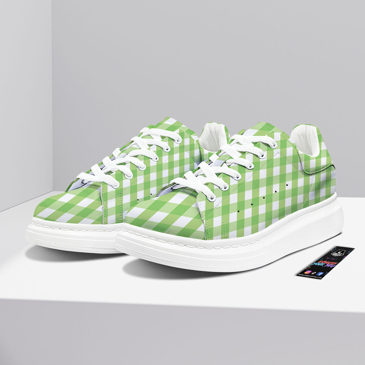 Checkered Green And White Print Pattern Platform Shoes-grizzshop
