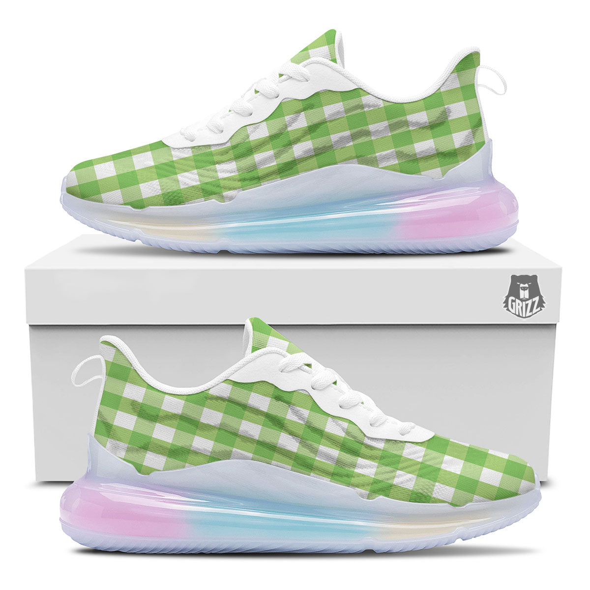 Checkered Green And White Print Pattern Running Sneakers-grizzshop