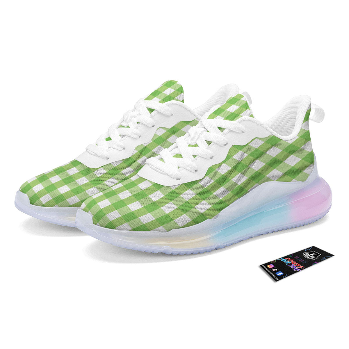 Checkered Green And White Print Pattern Running Sneakers-grizzshop