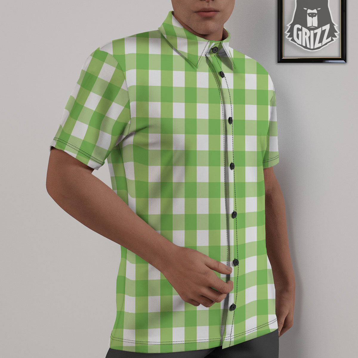 Checkered Green And White Print Pattern Untucked Shirts-grizzshop