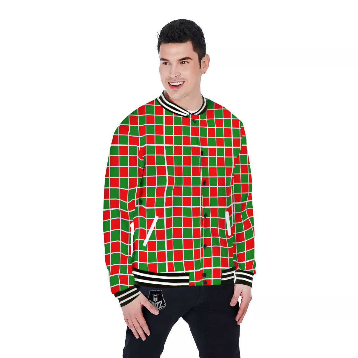 Checkered Merry Christmas Print Pattern Baseball Jacket-grizzshop