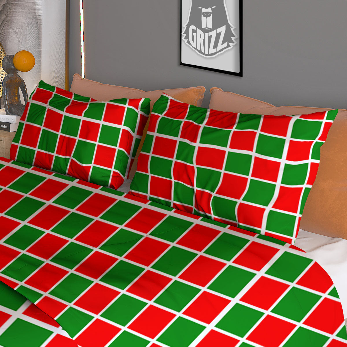 Checkered Merry Christmas Print Pattern Duvet Cover Bedding Set