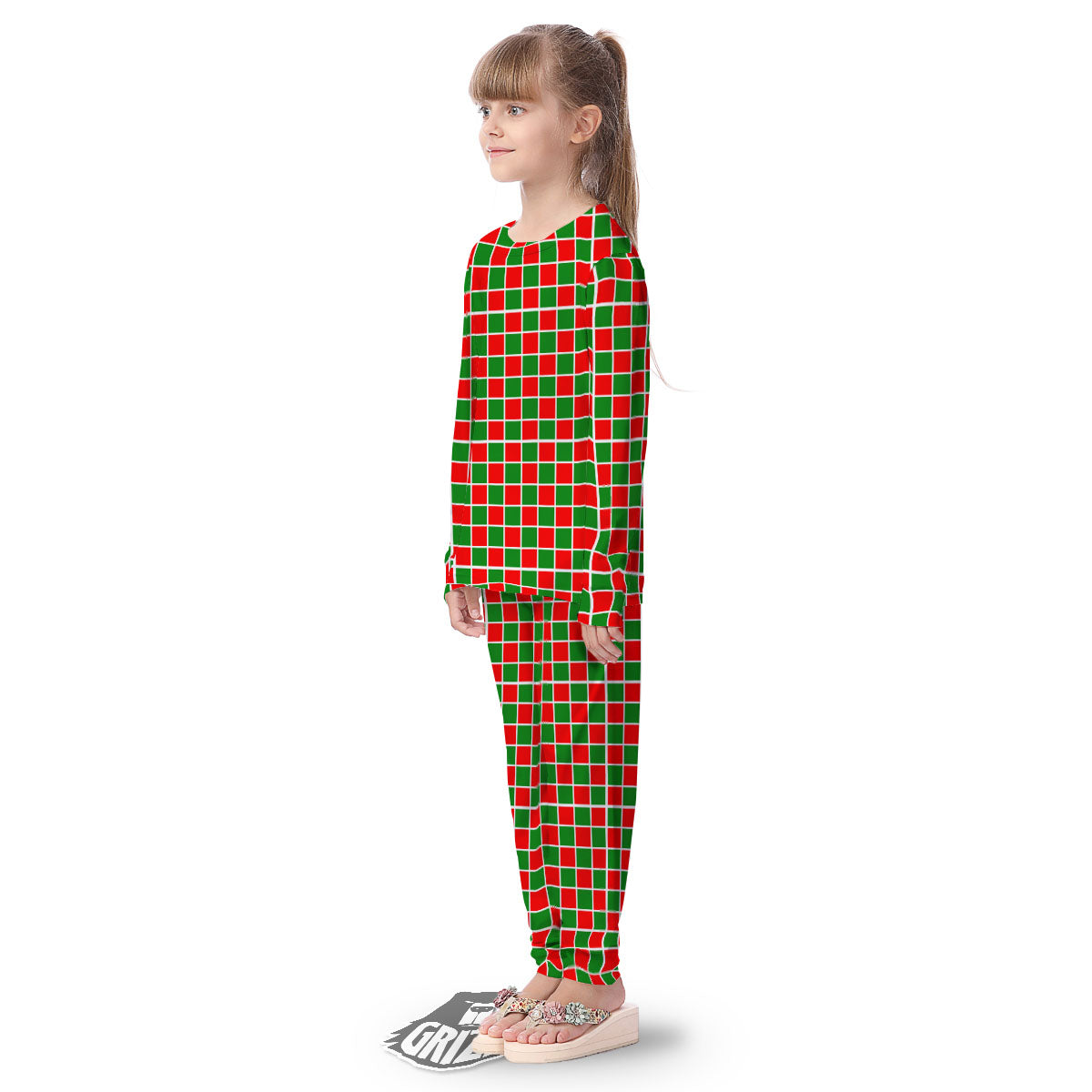 Checkered Merry Christmas Print Pattern Kid's Pajamas-grizzshop