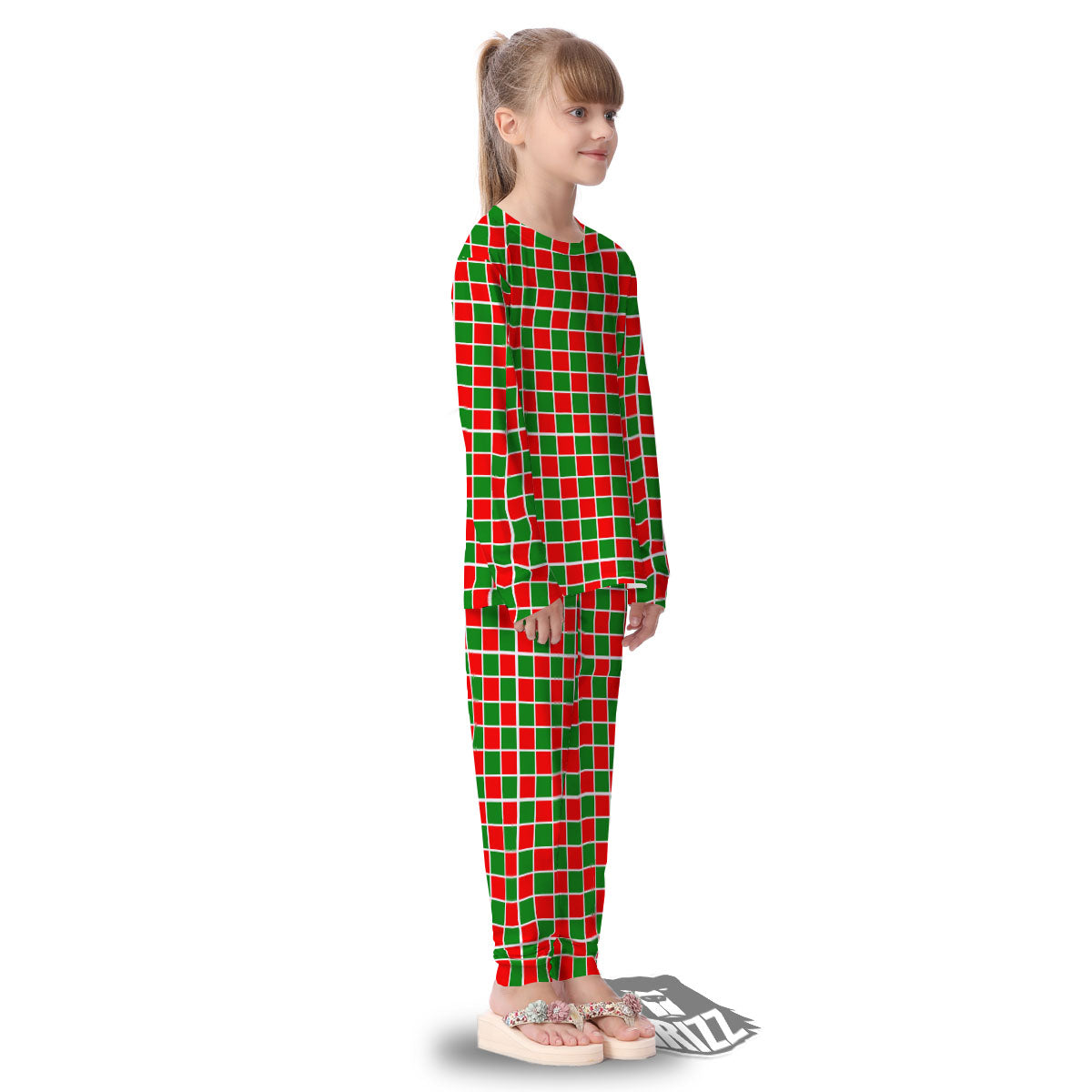 Checkered Merry Christmas Print Pattern Kid's Pajamas-grizzshop